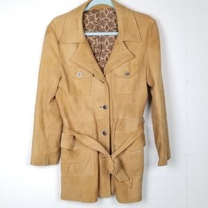 Vtg Belted Suede Leather Coat Jacket